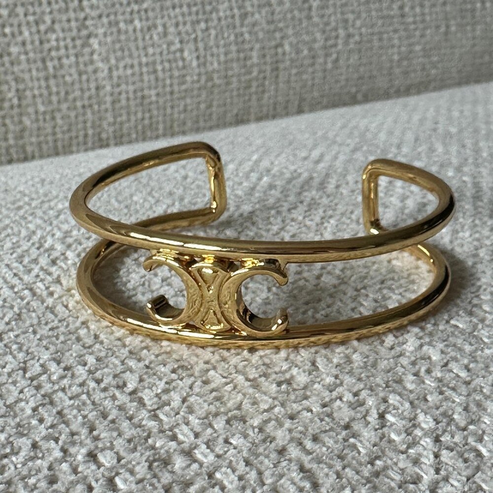 Gold Double Crescent Cuff Bracelet